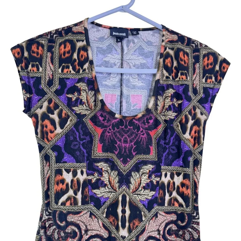 Just Cavalli Roberto Cavalli Cotton Geometric Floral Print Mini Dress Size S - Picture 3 of 7